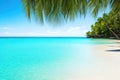 Tropical view with palm trees and beautiful turquoise sea and beach with white sand, tropical vacation landscape. Generative Ai