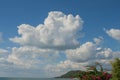 Tropical view of sea with clouds and blue sky at Chao Lao Beach. Royalty Free Stock Photo