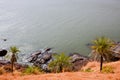 Tropical view to the ocean, beautiful hilly coastline in Gokarna, Karnataka, India