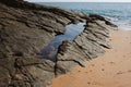 Tropical view to the ocean, beautiful hilly coastline in Gokarna, Karnataka, India Royalty Free Stock Photo