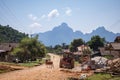 Tropical village Vang Vieng, Laos. Green palms