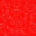 Tropical vintage lotus flower, water lily seamless chinese pattern