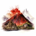 Hyper Realistic Watercolor Painting Of Volcano Eruption