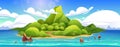 Tropical volcano island in sea cartoon landscape