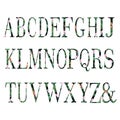 Tropical watercolor alphabet with pattern on white background.