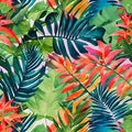 1555 Tropical Watercolor Leaves: A tropical and watercolor-inspired background featuring watercolor leaves in vibrant and lush c