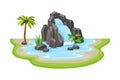 Tropical Waterfall with Cliffy Bounds and Exotic Plants Growing Around Vector Illustration Royalty Free Stock Photo