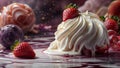 dessert whipped cream with attached red strawberries Royalty Free Stock Photo