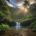 Tropical Waterfall and Lagoon