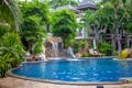 Tropical waterfall landscape in spa resort Royalty Free Stock Photo