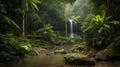 Tropical waterfall in the rainforest of Borneo.