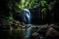 Tropical waterfall in the rainforest, long exposure photo, Long exposure of a waterfall in the jungle, Khao Yai National Park,