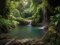 Tropical waterfall in the rainforest of Thailand, Kanchanaburi