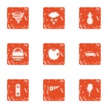 Tropical weather icons set, grunge style Royalty Free Stock Photo