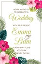 Tropical wedding invitation hibiscus exotic leaves