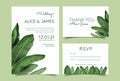 Tropical Wedding Invitation Set Template - Watercolor Banana Palm Leaves Summer Invite, RSVP & Enclosure - Printable Wedding Suite