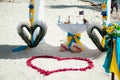 Tropical wedding. Sand ceremony. Wedding in a nautical style