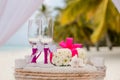 Tropical wedding. Sand ceremony. Wedding in a nautical style