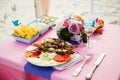 Tropical wedding. table with sea food