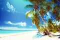 Tropical white sand beach background, coco palm on tropical paradise island. generative AI Royalty Free Stock Photo