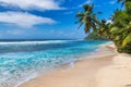 Tropical white sand beach with coco palms and the turquoise sea on Caribbean island. Royalty Free Stock Photo
