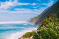 Tropical wild beach with stormy blue sea Royalty Free Stock Photo