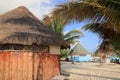 Tropical wood hut palapa in Cancun Mexico