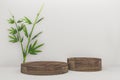 Tropical woode podium on background minimal design. 3D rendering