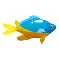 Tropical yellow blue fish, coral reef exotic pet animal. Aquarium sea life, vector illustartion cartoon style