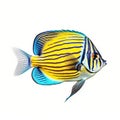 Tropical zebrasoma fish isolated on white background, created with generative AI