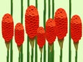 Tropical zingiber spectabile ginger flowers on green background.