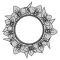 4073 tropics frame, Vector illustration, frame with tropical flowers, pattern in monochrome colors, template, stencil, isolate