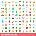 100 tropics icons set, cartoon style Royalty Free Stock Photo