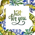 Tropics leaves frame in a watercolor style. Royalty Free Stock Photo