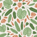 Tropics leaves seampless pattern vector modern. Color beige green, trend ornament