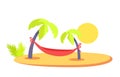 Tropical Seaside, Hammock and Palm Trees Vector Royalty Free Stock Photo