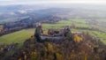 Trosky - aerial drone view of ruin of castle