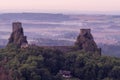 Trosky castle ruin in Bohemian Paradise on aerial photo