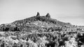 Trosky castle ruins. Two towers of old medieval castle on the hill. Landscape of Bohemian Paradise, Czech: Cesky raj