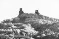 Trosky castle ruins. Two towers of old medieval castle on the hill. Landscape of Bohemian Paradise, Czech: Cesky raj