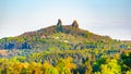 Trosky castle ruins. Two towers of old medieval castle on the hill. Landscape of Bohemian Paradise, Czech: Cesky raj