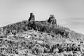 Trosky castle ruins. Two towers of old medieval castle on the hill. Landscape of Bohemian Paradise, Czech: Cesky raj