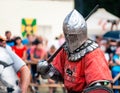 TROSTYANETS, UKRAINE - JUNE 30, 2018: knights tournament festival fight on arena