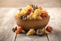 Trottole pasta in a wooden bowl Royalty Free Stock Photo