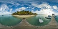 Trou Aux Biches Mauritius sunset 360 panoramas on the wooden dock with boats and calm ocean Royalty Free Stock Photo