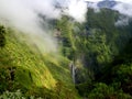Trou de Fer or Iron hole, the highest french waterfall in the middle of a primary forest of bebour in Reunion Royalty Free Stock Photo