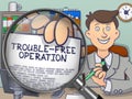 Trouble-Free Operation through Magnifying Glass. Doodle Design. Royalty Free Stock Photo