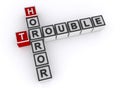 Trouble horror word block on white