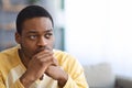 Troubled black guy looking at copy space Royalty Free Stock Photo