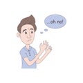 Troubled man with negative emotions and speech bubble - oh no. Despaired male in cartoon style. Hand drawn. Vector illustration. Royalty Free Stock Photo